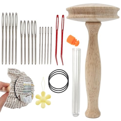 Stopfpilz Holz Set, Stopfschirm Pilzform Holzwerkzeug, Holz Stopfwerkzeug Nähwerkzeug Set, Stoffset Zum Nähen Mit Nähfäden Und Nadeln Für Socken, Pullover, Hosen, Hüte, Schals Nähgarne