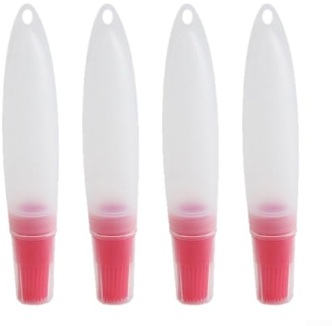 Lot de 4 pinceaux à badigeonner en silicone pour barbecue, avec bouteille compressible, applicateurs d'huile résistants à la chaleur, rouge, vert, bleu, orange - Outil de cuisine d'extérieur (rouge)
