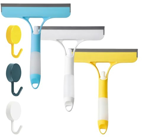 3 Pack Window Cleaning Scraper, 3 In 1 Squeegee Cleaner with 3 Hooks | Multi-Functional, Efficient Cleaning Kit for Home Car Windows Cars Shower Glass Kitchens