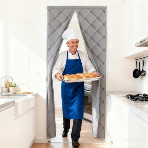 Magnetisk Värmeisolerad Dörrgardin, Kraftig Isolering, Tygdörrskydd För Kök, Garage, Tvättstuga, Varm Skiljeväggsgardin, Ingen Stansning(Svart,W180XH200CM)