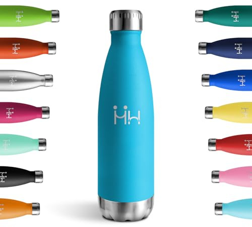 Trinkflasche Edelstahl 500ml, Thermosflasche BPA-Frei, Doppelwandig, Isolierflasche für Outdoor, Sport, Fahrrad, Uni, Reisen, Fitness