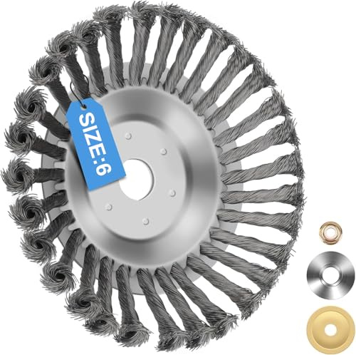 Profi Unkrautbürste für Freischneider mit 25,4mm Bohrung, Wildkrautbürste für Motorsense Rasentrimmer, Drahtbürste Freischneider Inkl. Installationszubehör (6 Zoll)