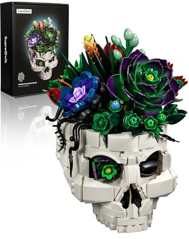 Succulent Skull Planter Flowers Building Set, Botanical Skeleton Pot Collection Building Kit, Horror Plants Home Office Table Decoration Blocks Toys for Adults, Gift for Birthday Mother's Day