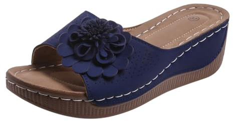 Nidddiv Zapatillas de estar por casa para mujer con tacón de cuña, sandalias de verano con pies anchos, sandalias de punta abierta, sandalias ortopédicas, sandalias de playa al aire libre, zapatos de