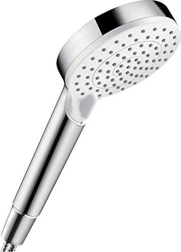 hansgrohe Crometta - Duschkopf, Handbrause mit 2 Strahlarten, runde Duschbrause (100 mm), Brausekopf mit Antikalk-Funktion, Weiß/Chrom, 26330400