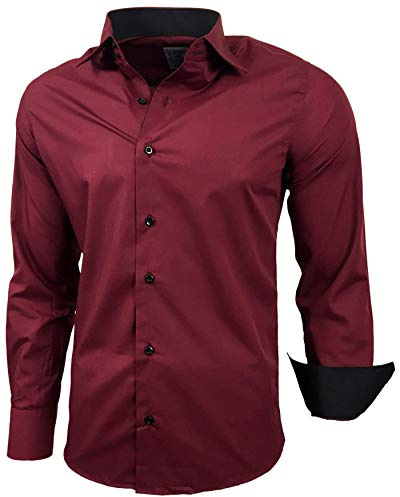 Baxboy Herren-Hemd Slim-Fit Bügelleicht Für Anzug, Business, Hochzeit, Freizeit - Langarm Hemden für Männer Langarmhemd R-44