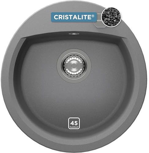 SCHOCK Küchenspüle Manhattan R-100 in Croma I runde Granitspüle für 45 cm Unterschrank I kratzfestes pflegeleichtes Cristalite I tiefes Becken für mehr Komfort I Design Spüle mit Excenterbedienung