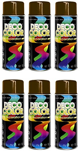 Deco Color 6er Sparpack DC Lackspray glänzend 400ml nach RAL freie Farbauswahl (6 Dosen in nussbraun glanz RAL 8011)