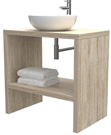 VE.CA - Mobile lavabo bagno - Mobile lavabo bagno a terra - Con mensola portaoggetti - Colore Rovere vintage, L80 - P50 - H78 cm - Mobile moderno in legno - Made in Italy