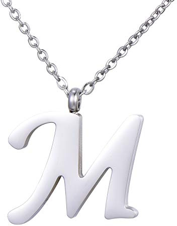 Morella Damen Halskette mit Buchstabe M Anhänger Edelstahl Silber in Schmuckbeutel
