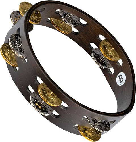 Meinl Percussion Compact Wood Tambourine - 2-reihiges Tamburin - Durchmesser 8 Zoll - Siam Eiche / Messing und Stahl, Walnut Brown / Natur (CTA2VM-WB) | Tamburin mit 2 Reihen Jingles, Durchmesser 8 Zoll, Holz, Stahl und Messing