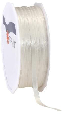 PRÄSENT C.E. Pattberg Satin Elfenbein, 50 m Satinband zum Einpacken von Geschenken, 6 mm Breite, Geschenkband zum Dekorieren & Basteln, Dekoband, Anlass