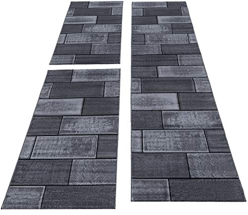 HomebyHome Bettumrandung Schlafzimmer 3 teilig Teppich Schwarz-3 - Waschbarer Bettumrandung Teppich Läufer Set Extra Flauschig Bettvorleger Schlafzimmer Bettset:2 St. 80x150 cm | 1 St. 80x300 cm