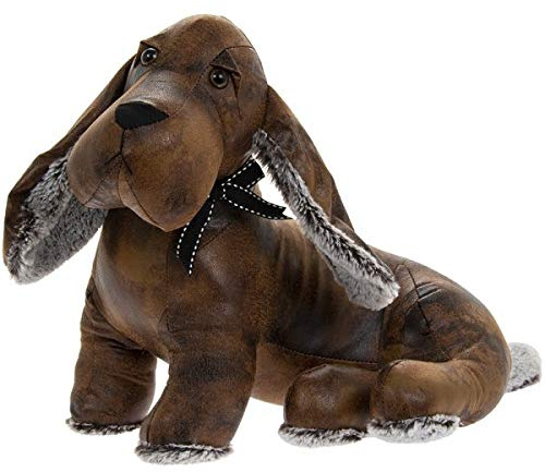 L& P Kunstleder Türstopper, sitzender Dackel, Braun, 1 Stück | Beschwerter Dackel Türstopper Kunstleder