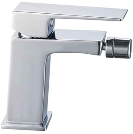 Kibath 445451 Miscelatore monocomando per bidet VER design sottile e quadrato, in ottone e finitura cromata lucida, completo di raccordi, tubi e cartuccia, ricambio garantito
