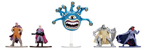 Jada Toys Dungeons & Dragons Nanofigs 5er-Set Nano Sammelfiguren aus Die-Cast, Minsc Human Ranger, Elf Bard, Orc Paladin, Tiefling Paladin, Beholder, Spielzeugfiguren, 5 Stück/Set, 4 cm, ab 12 Jahren