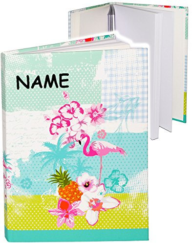 alles-meine.de GmbH Tagebuch/Reisetagebuch/Notizbuch - Flamingo & Hibiskus Blume - Hawaii - incl. Name - A5 blanko weiß - Dickes Buch gebunden - 200 Seiten - Hardcover - ..