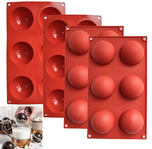 Silikonform mit 6 Löchern, rund, 6,6 cm, Halbkugel, für Schokolade, Kuchen, Gelee, Mousse, Kuppel, 4 Stück