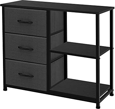AZL1 Life Concept Rustikaler brauner Stoffkommode, 4 Schubladen, Organizer mit 2 Ablagen, Aufbewahrungskiste für Schlafzimmer, Eingangsbereich, Flur, Wohnzimmer, Büro, Dunkelgrau
