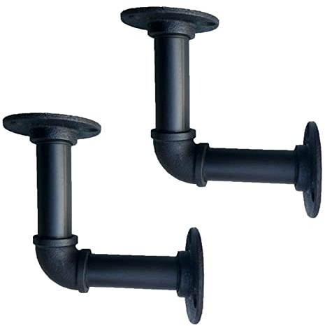 2 Stück Metall Regalhalterungen Gusseisen Rohr Regalträger 25 mm Durchmesser Rustikale Robuste Industriell Regalwinkel mit Schraube, 4 Farben