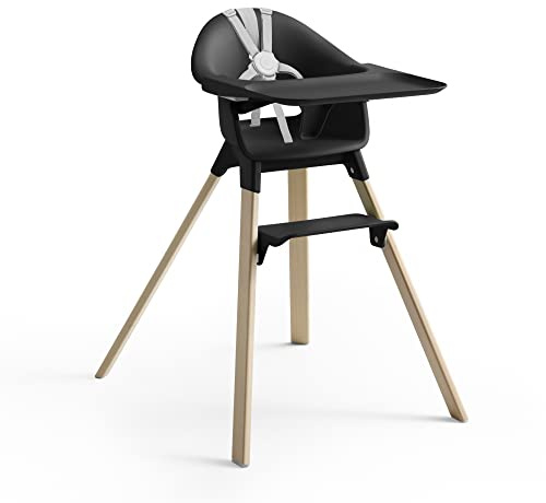 Stokke Clikk High Chair, Black Natural - All-in-One High Chair with Tray + Harness - Light, Durable & Travel Friendly - Ergonomic with Adjustable Features - Best for 6-36 Months or Up to 15 kg/33 lbs