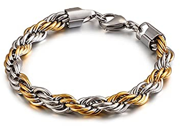Bishilin Edelstahl Armband Charms, Armband Herren 21CM Kordelarmband Breit 6MM Karabinerverschluss Partnerarmband Armbänder Silber Gold für Männer Jugend