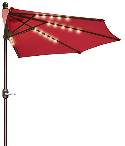 RTYUIO Garden Parasol 3m Half Outdoor Garden Parasol Market Umbrella with Solar LED Lights Suitable for Gardens Shops Decks Beaches (Color : Red)