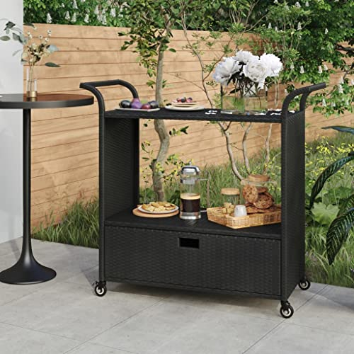 INLIFE Barwagen mit Schublade Schwarz 100x45x97 cm Poly Rattan