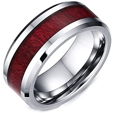 AMDXD Trauringe Männer 8MM, Ring Partnerringe Wolfram Holz für Herren, Silber, Gr.62 (19.7)