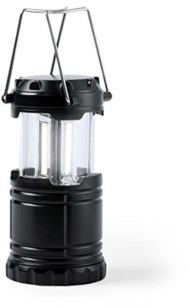 Lampe Camping portable LED en 3 bandes COB · Convient pour l'extérieur et l'intérieur avec poignées métalliques pour accrocher · Éclairage blanc · Alimentation 3 piles AAA · Couleur noir brillant