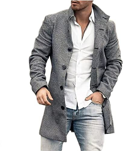 Mantel Herren Druck Einreihig Mittlere Länge Coat Herren Slim Fit Temperament Mode Tweed Mantel Herren Urban Gentleman Langarm Anzüge Herren DY-01 L