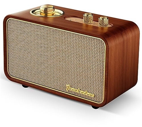 TRENBADER Bluetooth Speaker with AM/FM Radio, Vintage, Portable, Wood