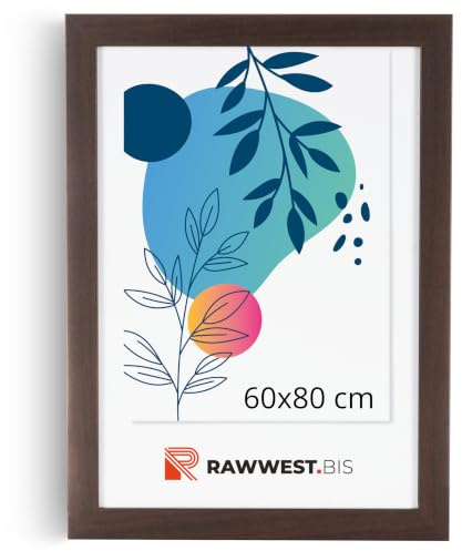 RAWWEST.BIS Bilderrahmen 60x80 cm MDF Holz Rahmen Posterrahmen Braun | Fotorahmen mit Acrylglas, Holzrahmen aus Holzplatten für Bilder Poster Fotos Puzzle, Plakatrahmen zum Aufhängen Aufstellen