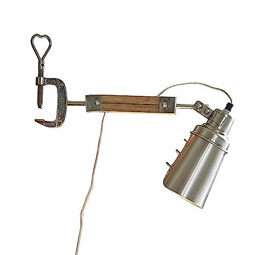 LOBERON Klemmlampe Lewiston, Eisen, Mangoholz, H/B/T ca. 30/20/47 cm, antiksilber