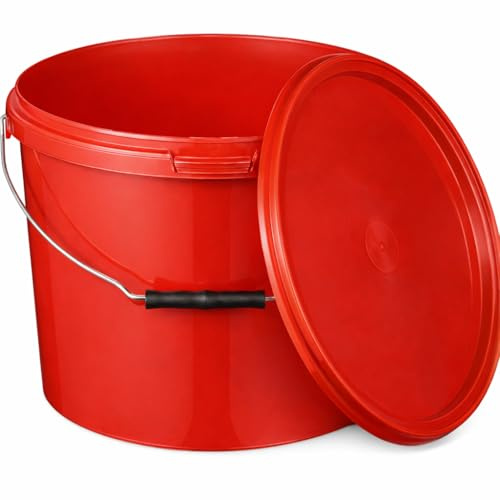BenBow Eimer mit Deckel 10l rot 1x 10 Liter - lebensmittelecht, stabil, luftdicht, auslaufsicher, geruchsneutral - Aufbewahrungsbehälter aus Kunststoff, mit Henkel - leer