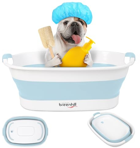 Baignoire pliable pour petits chiens et chats, baignoire portable avec bouchon de vidange d'eau, baignoire pliable pour animal domestique pour utilisation en intérieur et en extérieur, bleu