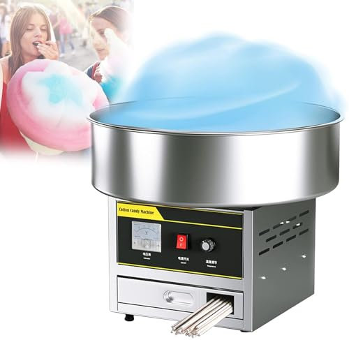 Qiang Set di Macchine Zucchero Filato Commerciale 1200W Cotton Candy Maker Elettrico Professionale con Cucchiai Dosatori,Fai Zucchero Filato Fresco a Casa,Silver