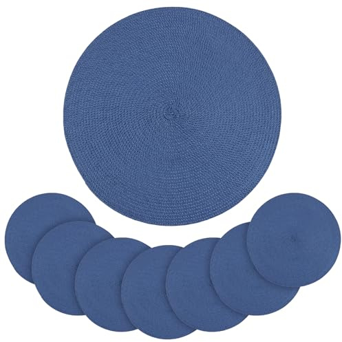 SINJEUN Set di 8 tovagliette rotonde intrecciate, 37,5 cm, in cotone intrecciato, resistenti al calore, per cucina, casa, ristorante