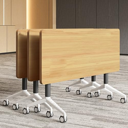 Schreibtisch Klappbar - Konferenztisch - Büro-Klapptisch Mit Klappdeckel, Mobiler Trainingstisch, Tragbarer Klapptisch Mit Bescheidenheit Und Feststellbaren Rollen ( Color : Walnut color , Size : 63*2