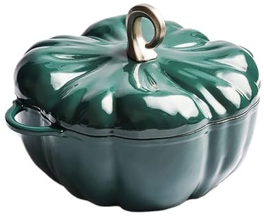 LVYUDS 3.3 Quart Dutch Oven Kürbis Emailliert Gusseisen Topf, Binaurales Design Antihaft Pfanne Induktion Kocher Kompatibel Geeignet Geschmort Reis Haferbrei (Color : GrüN, Size : 3.7L)