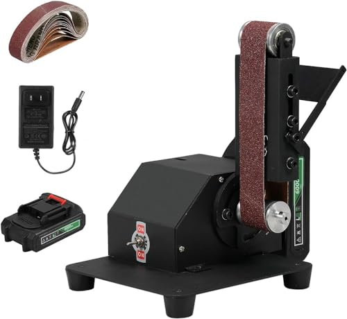Amoladora, mini lijadora de banda de 250 W, amoladora de banco eléctrica, máquina de lijado, amoladora pequeña, máquina pulidora con 10 correas de lijado for bricolaje, carpintería, resina, joyería (