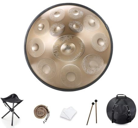 Handpan Drum 9/10/12 Noten 22 Zoll Handpan Drum 432 Hz/440 Hz d-Moll, harmonische Percussion for Klangheilung, persönliche Meditation, Yoga (Gold)(Size:12 Notes(440HZ))