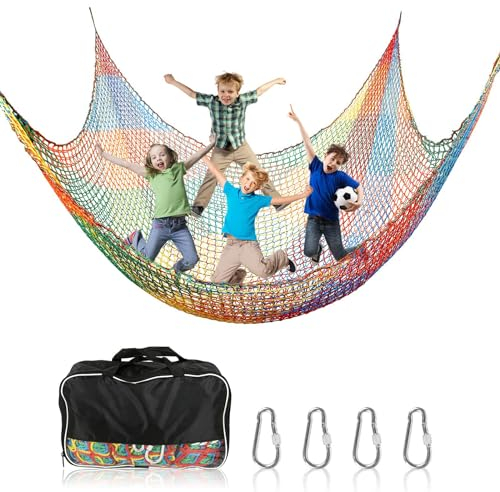 KIUGOP Kletternetz Spielplatz, Schwerlast Doppellagiges Schutznetz Kinder Klettergerüst Schaukel, Kletternetz Kinder Fallschutznetz für Spielplatz Outdoor Indoor Garten,Multi Colored,3x4.5M