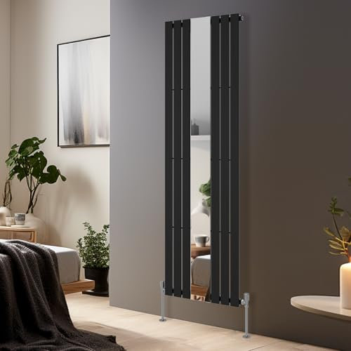 Blümme Vertical Mirror Radiator Designer Flat Panel Central Heating Radiators Black Single Column - 1800x553mm