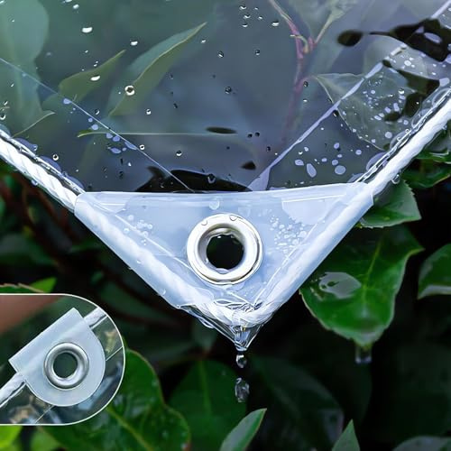 HQQMNY Lona Transparente con Ojales de PVC Impermeable, Resistente a la Intemperie, Transparente, Resistente a la Intemperie, Plantas, cenador,0,5 Mm-600g/㎡,2m x 2m
