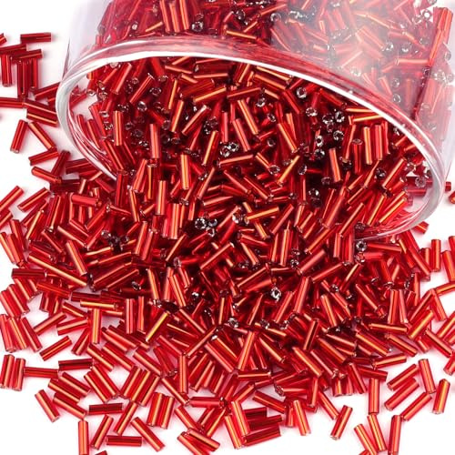 4000 stycken röda rörpärlor, tube pärlor för armband, 7 x 2 mm raka rörpärlor, små glaspärlor pysselpärlor för gör-det-själv halsband örhänge hantverk
