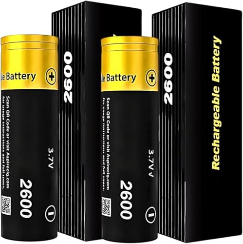 2 Pack of Aspire-2600-mAh 20 A Rechargeable Battery Li-ion Batteries with Flat Top for E Cigarettes Vape Kits - Nicotine Free