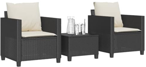 Xichuzi 3-TLG. Bistro-Set mit Kissen Schwarz Poly Rattan, Gartenset Tisch Und Stühle, Balkon Möbel Für Kleinen Balkon, Terrassenmöbel, Balkonset, Balkonmöbel, Möbelsets - 4003896