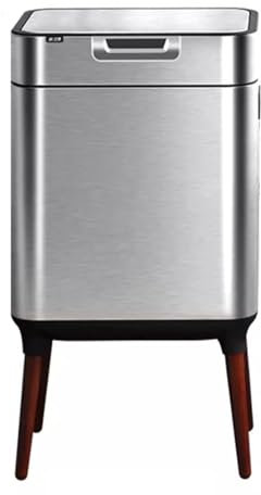 Tapa de cubo de basura de metal cónico estilo，Tapa Cubo de basura de base alta tipo prensa de cocina con tapa, cubo de basura silencioso de acero inoxidable interior simple/doble, oficina, baño(30L (8