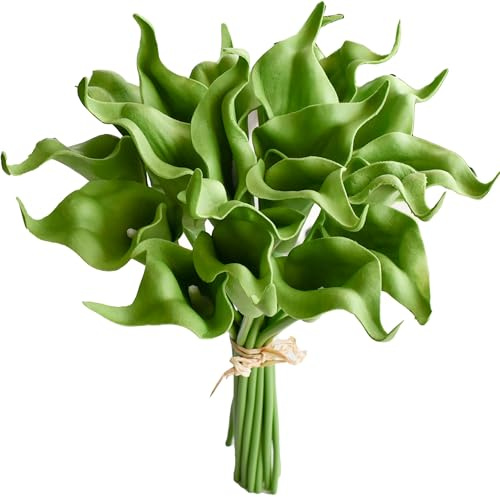 Mandy's PU Green Calla Lily Artificial Flowers 20 Stems 13.5in Faux Realistic Centerpiece for Valentine's Day and Easter st Patrick's Day Decorations DIY Bridal Bouquet Home Décor
